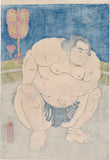 Kunisada: Sumo Wrestler Kagamiiwa Hamanosuke Crouches in the Ring (鏡岩濱之助)