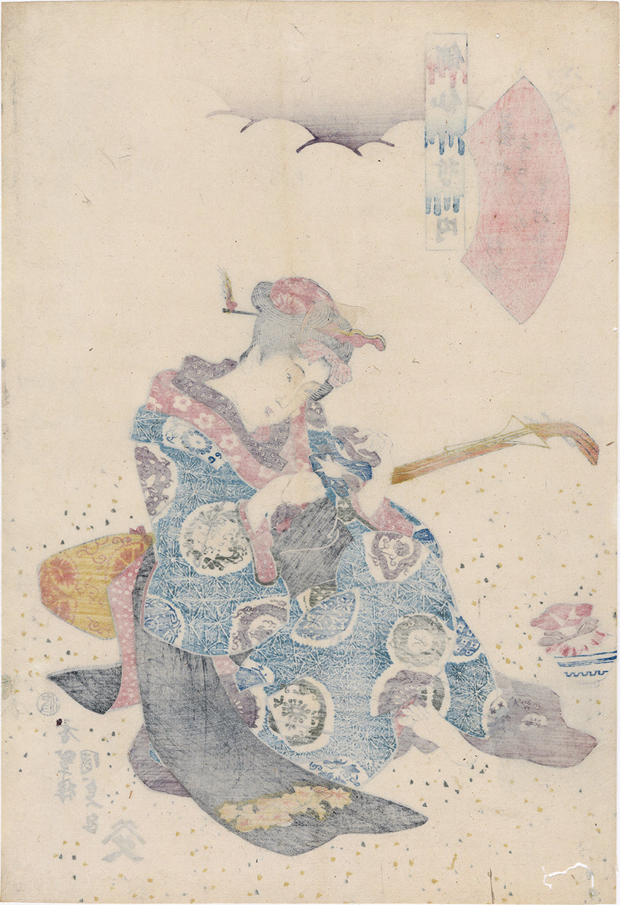 国貞：朝顔を積む若い女性（売約済み） – Egenolf Gallery Japanese Prints