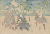 Kunisada 国貞: Three Actors before a Mount Fuji Set from the Chushingura