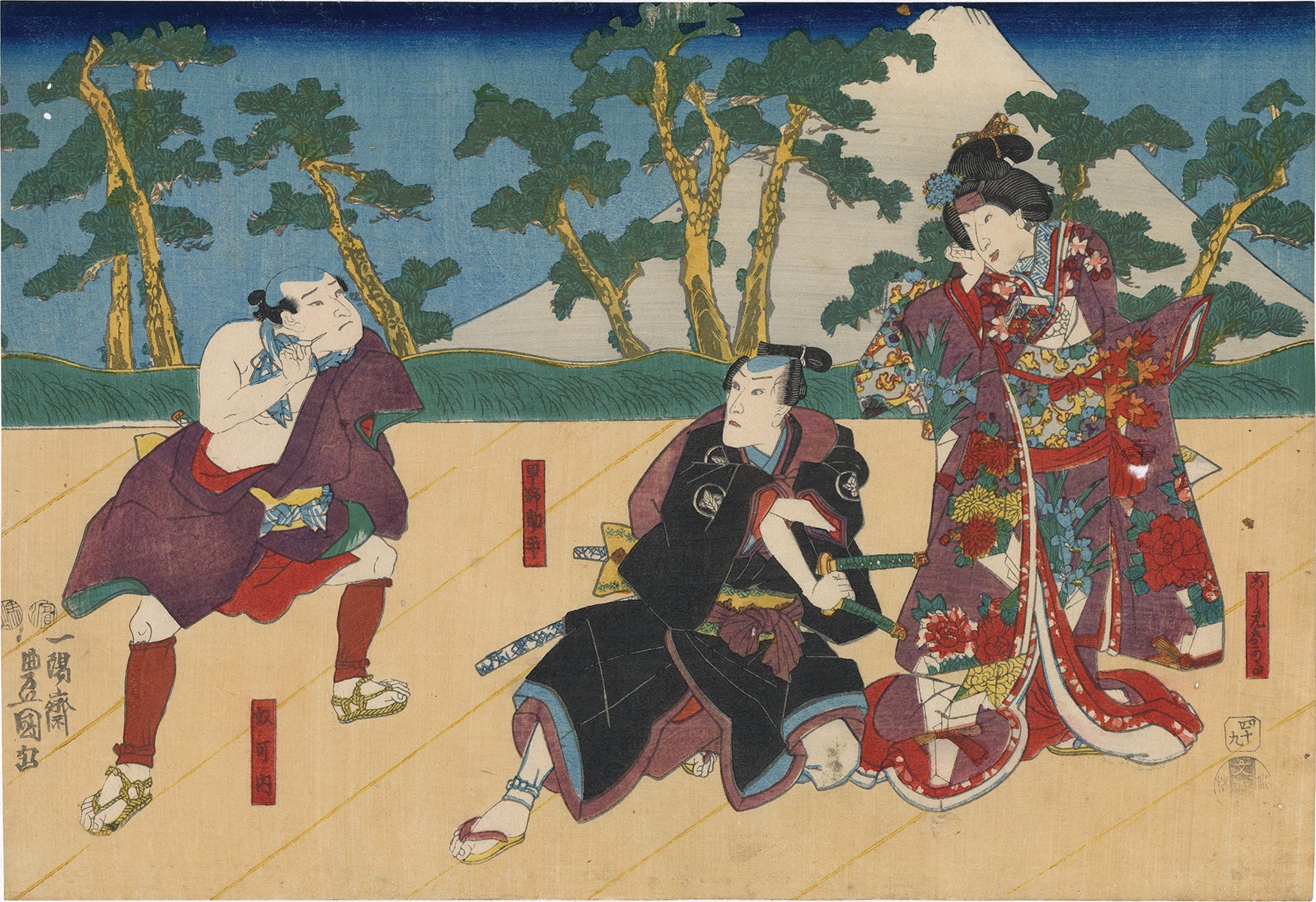国貞（Kunisada）：忠臣蔵の富士山前の三役 – Egenolf Gallery