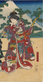Kunisada 国貞: Three Actors before a Mount Fuji Set from the Chushingura