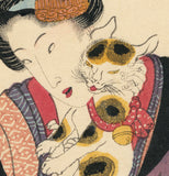 Kunisada 国貞: Seated Beauty Cuddling a Happy Cat