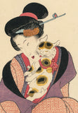 Kunisada 国貞: Seated Beauty Cuddling a Happy Cat