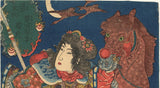 Kunisada: Lady Yu, Chinese Warrior, Dressed for Battle and Holding a Weapon 楚項羽妻 虞氏