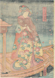 Kunisada:  Evening Meeting of Morning Glory Miyuki and Asojiro on Two Boats