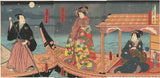 Kunisada:  Evening Meeting of Morning Glory Miyuki and Asojiro on Two Boats