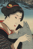 Kuniyoshi 国芳: Beauty Stroking an Inari Fox Statue 四日市