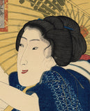 Kuniyoshi 国芳: Beauty with Umbrella and Blue Tie-dye Kimono (SOLD)