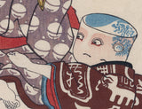 Kuniyoshi: Actors as sake barrel and sake cup playing ken