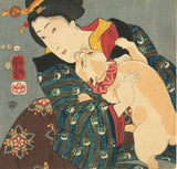 Kuniyoshi 国芳: Beauty With Enthusiastically Clambering Cat (Oo, itai おお,いたい)