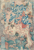 Kuniyoshi 国芳: Kamada Matahachi Killing a Monstrous Cat in the Mountains of Ise Province