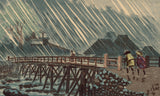 Kiyochika 清親: Rain at Sanmai (Mitsueda) Bridge in Hakone 箱根三枝橋雨 (Sold)