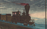 清親清親：夜の蒸気機関車―高輪牛町の眺め 高輪牛町朧月景