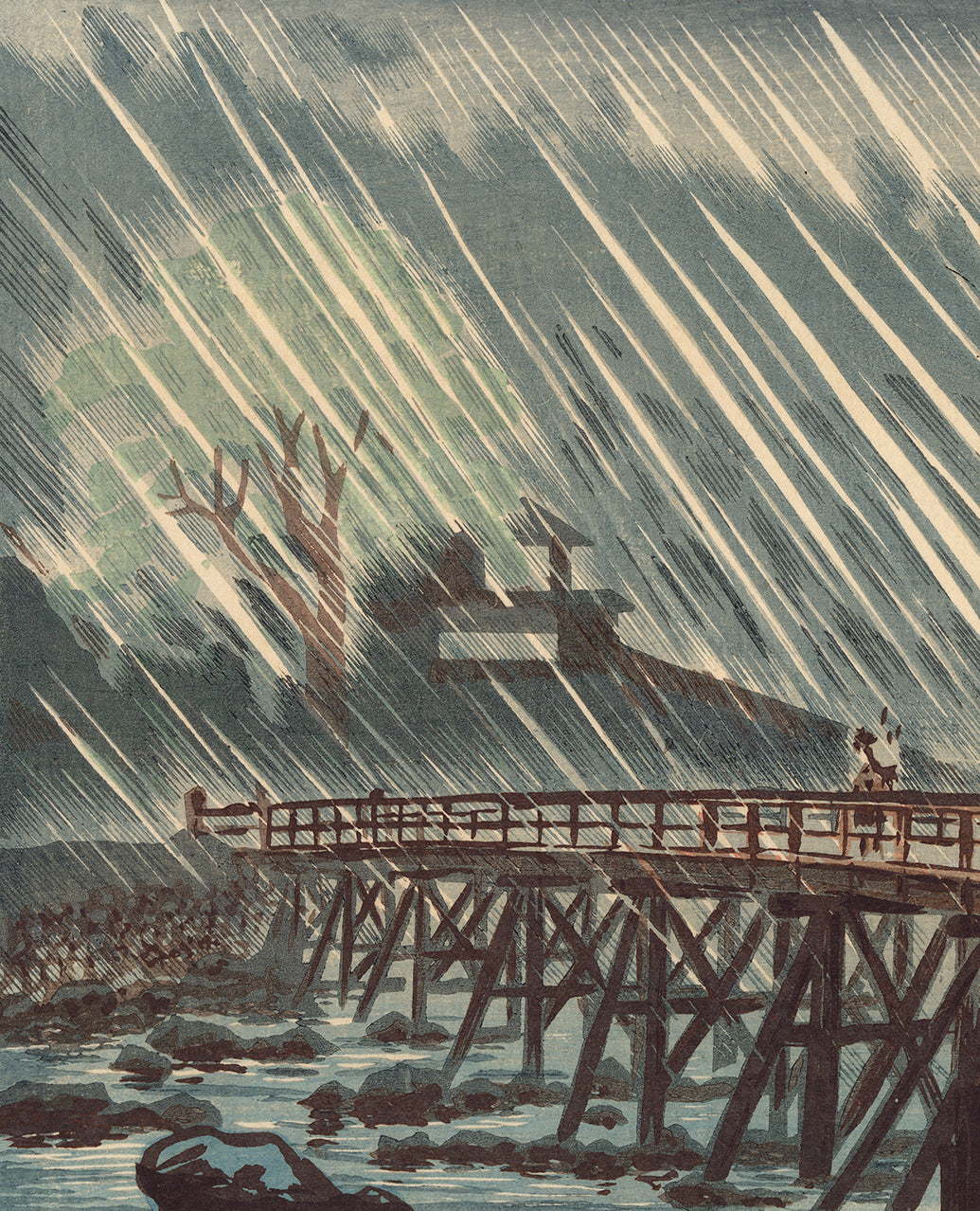 清親: 箱根三枝橋の雨 (SOLD) – Egenolf Gallery Japanese Prints
