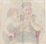 Kiyochika: Fan Print of Dutch Man Lighting Pipe