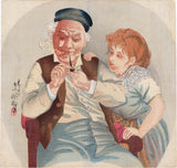 Kiyochika: Fan Print of Dutch Man Lighting Pipe