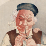 Kiyochika: Fan Print of Dutch Man Lighting Pipe