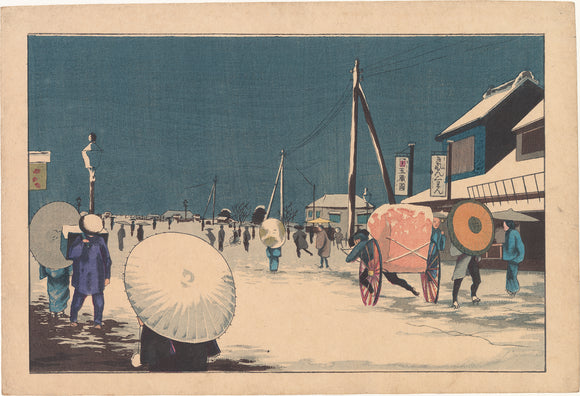 Kiyochika 小林: Snow at Ryogoku 両国雪中 (Sold)