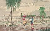 Kiyochika 清親: Rain at Shinobazu Pond 不忍池畔雨中図