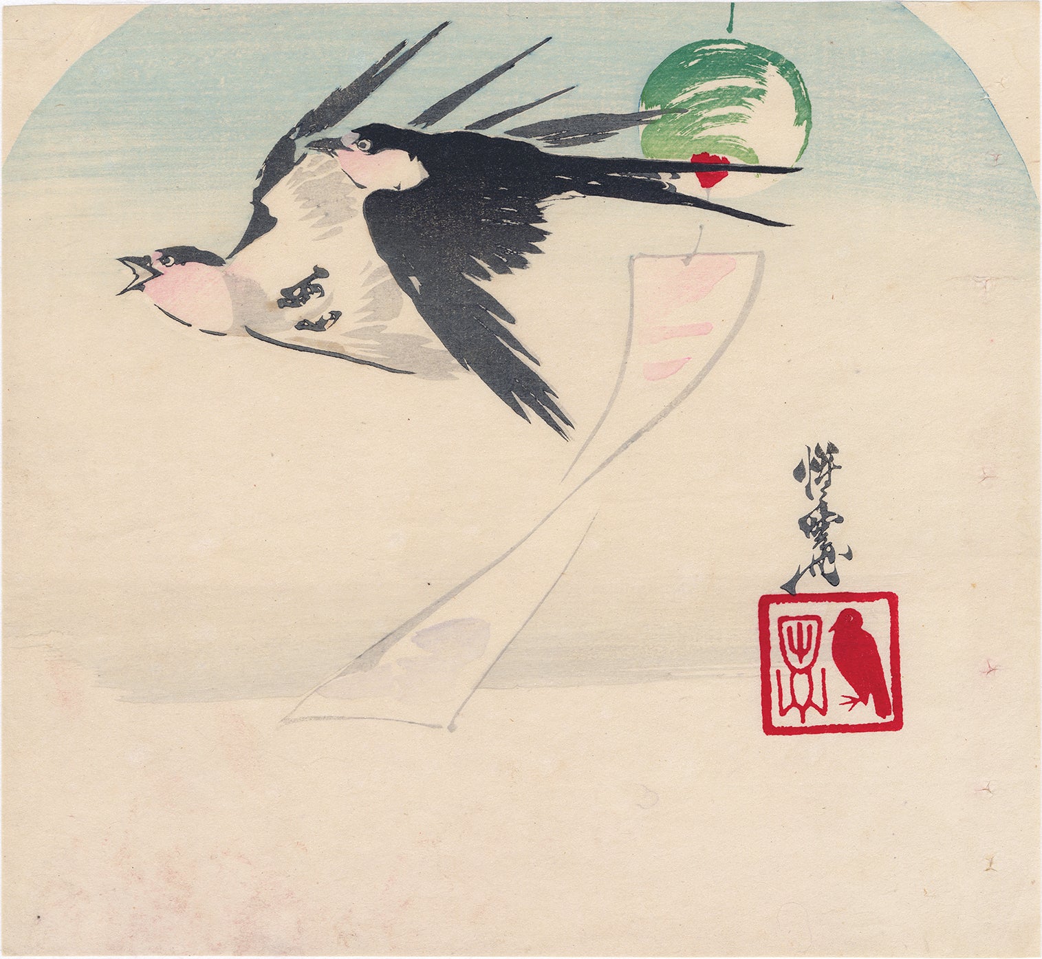 扇面 狩野融川 法眼 画家 絵師 狩野派 直筆 扇 燕 風鈴 書画骨董