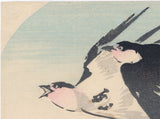 Kawanabe Kyosai 河鍋 暁斎: Fan Print of Swallows and Wind Chime (Sold)