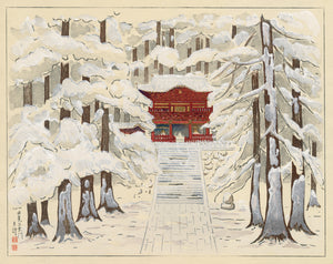 Yamagishi Kazue: Niomon Temple Gate in Nikko in Snow (SOLD)