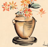 Obata: Watercolor of Ikebana Flower Arrangement of Wild Dahlias in Vase (Sold)