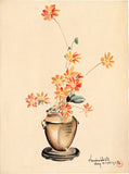 Obata: Watercolor of Ikebana Flower Arrangement of Wild Dahlias in Vase (Sold)