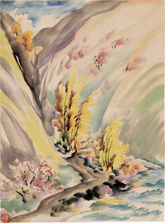 小畑：椿の枝の水彩画