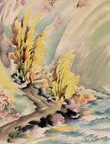 小畑：秋の山渓谷の水彩画（SOLD）