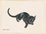 Chiura Obata: 黒い子猫の直筆サイン入り水彩画