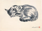 Chiura Obata:  Watercolor Painting of a Sleeping Tabby Cat (SOLD)