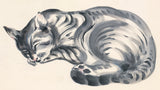 Chiura Obata:  Watercolor Painting of a Sleeping Tabby Cat (SOLD)