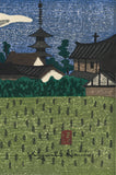 Kiyoshi Saito: Green Field with Temple Pagoda