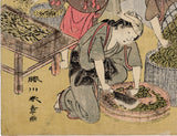 Shunsho 春章: Women Chopping Mulberry Leaves for Sericulture (Silk Production)
