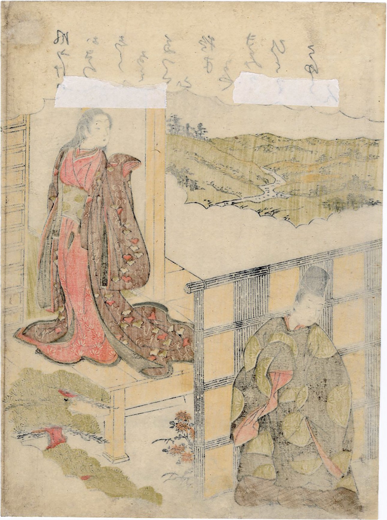 Shunsho 春章: Crossing Tatsuta; Beauty and Courtier from the Tales of Is –  Egenolf Gallery Japanese Prints
