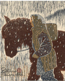 Kasamatsu Shiro: Shinano Province Road; Country Woman Walking her Horse in Snow (Shinanoji) 信濃路 (SOLD)