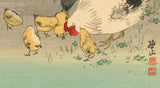 Ito Sozan 総山: Rooster, Hen and Chicks 鶏 ニワトリ