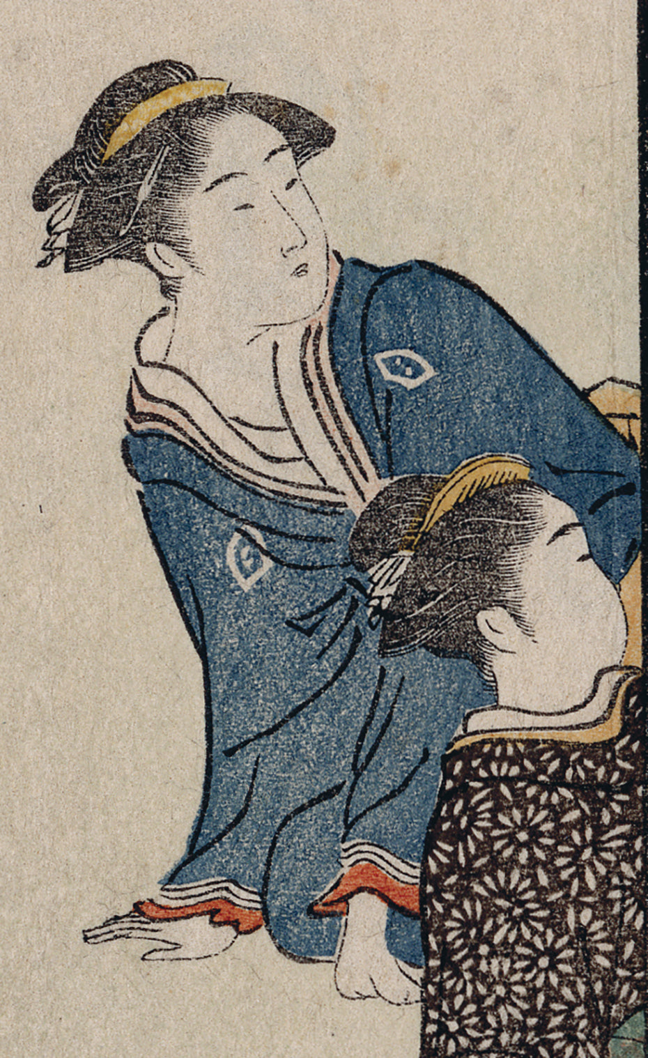 窪俊満 窪俊満：羽衣能楽からの二人の美女と能舞台の新年の摺物