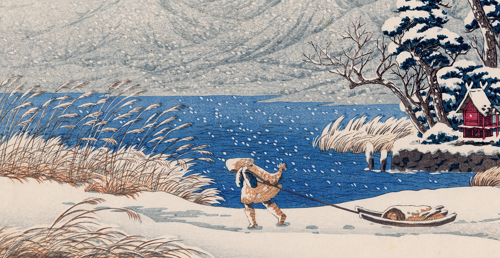 ジィー　ビンテージ牧草地風景陶板ラスト。Kumko Morning Fuji from Lake Kawaguchi - Tsuchiya Koitsu