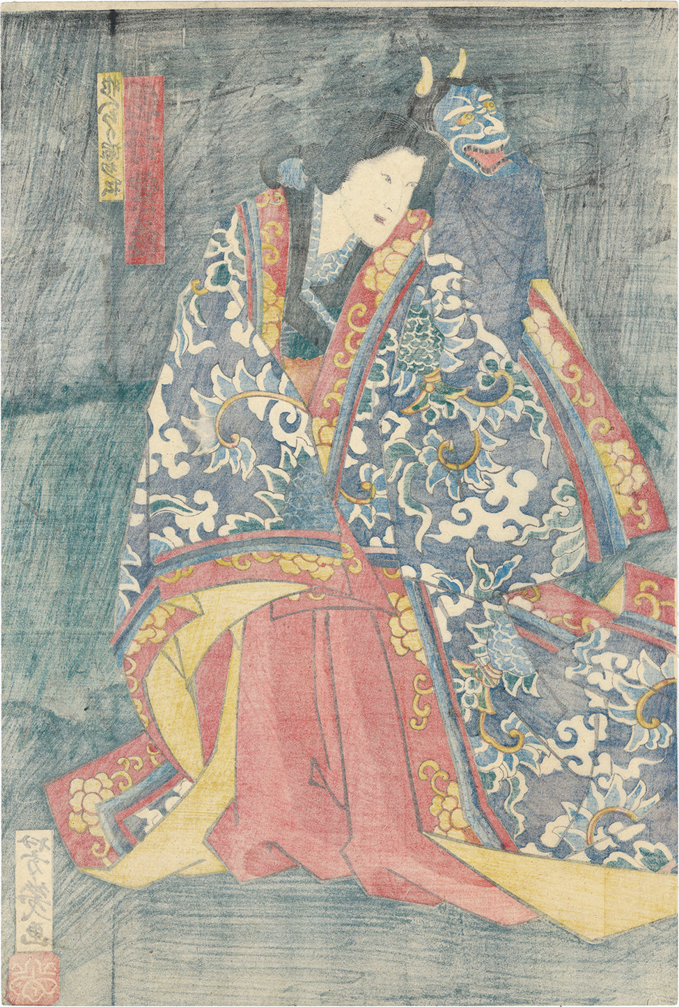 Yoshiiku: Nakamura Shikan IV with Kabuki Advertisement 季既