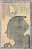 Utagawa Yoshiiku: Silhouette of the Actor Bandô Hikosaburô V Holding Teacup 五代目坂東彦三郎