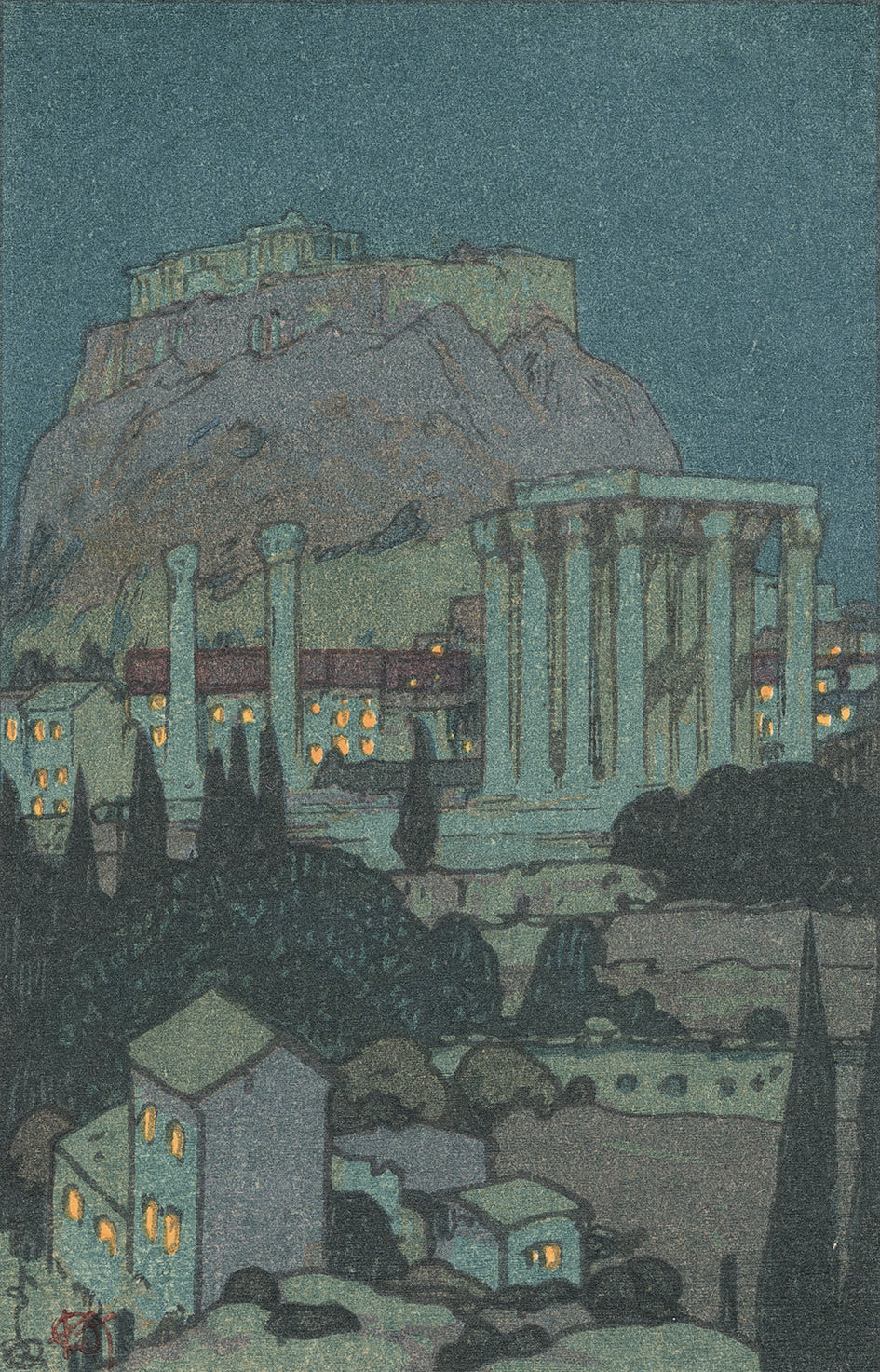Hiroshi Yoshida: Moon Light in Acropolis アクロポリスの夜 (Sold