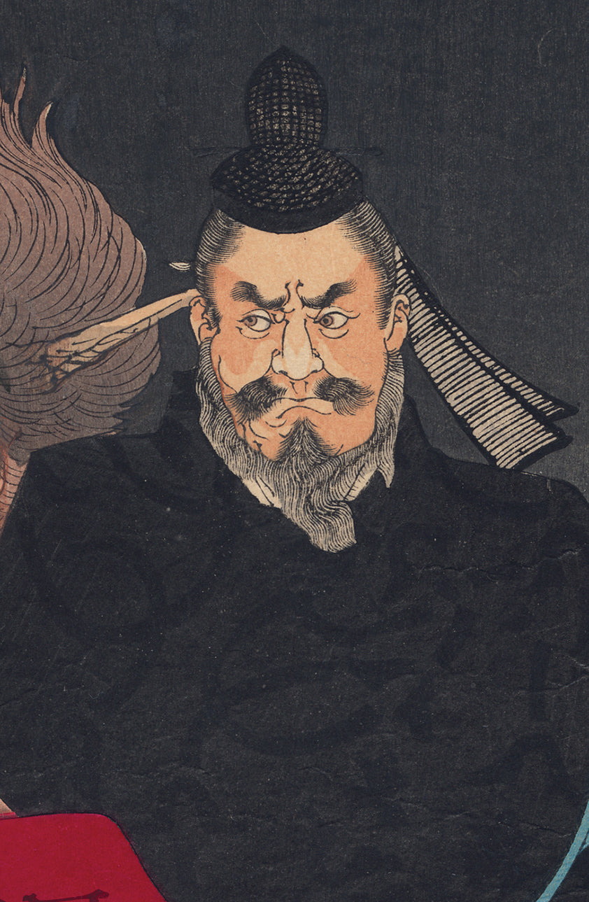 Yoshitoshi 芳年: Sadanobu Threatening a Demon in the Palace at