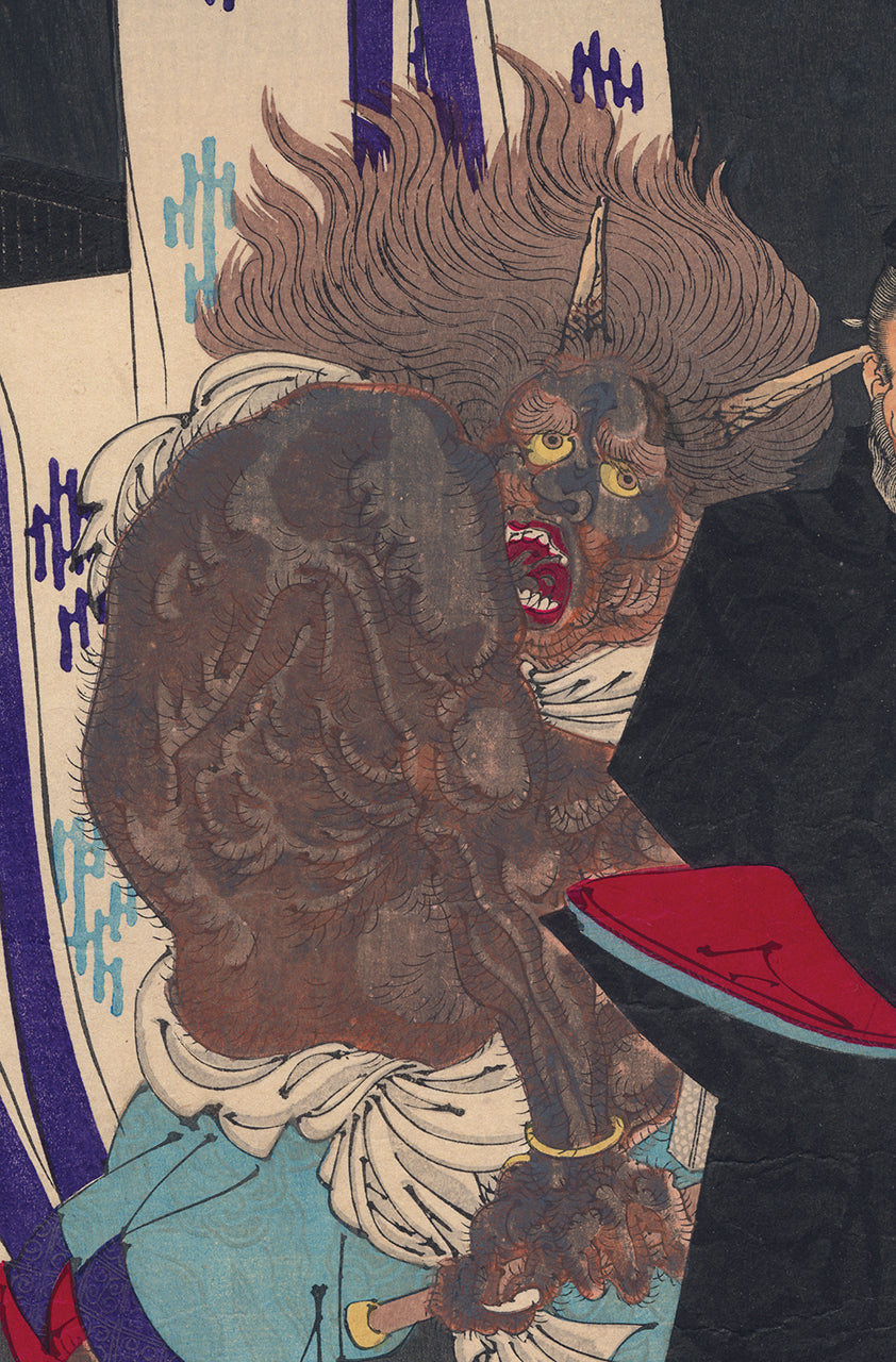Yoshitoshi 芳年: Sadanobu Threatening a Demon in the Palace at