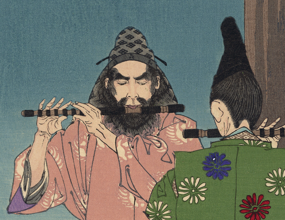 Yoshitoshi 芳年: Flute Duet by Moonlight; Suzaku Gate Moon