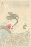 Yoshitoshi 芳年: “Looking Warm: the appearance of an urban widow of the Kansei Era” (1789-1801)