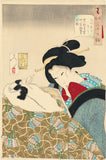 Yoshitoshi 芳年: “Looking Warm: the appearance of an urban widow of the Kansei Era” (1789-1801)