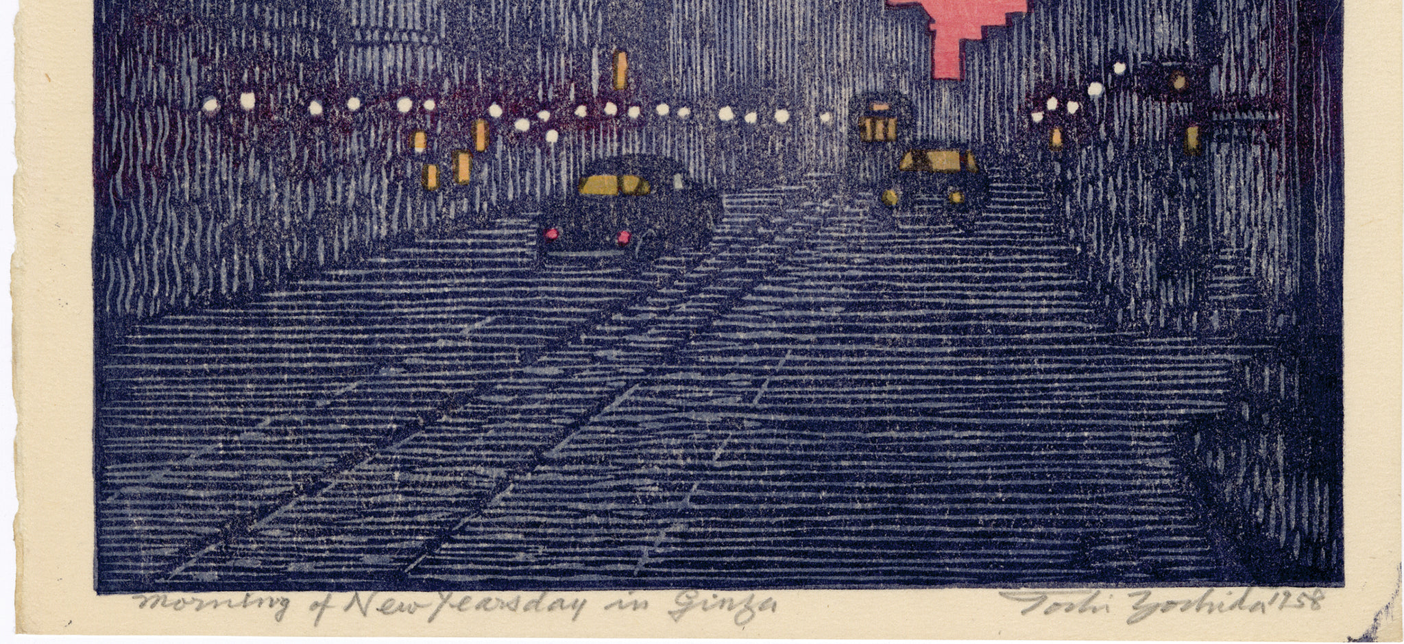 Toshi Yoshida: New Year's Morning in Ginza (Pencil Signed