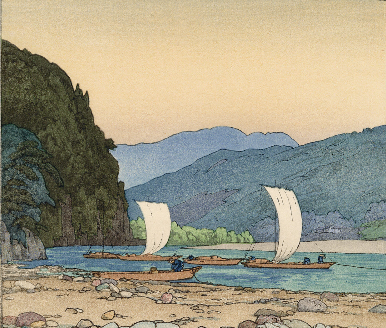 Toshi Yoshida: Kawara, Tenryu River (Pencil Signed) (Sold